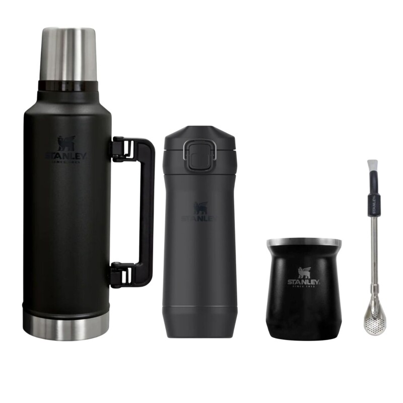 Set Stanley termo de 1.4 lt + mate + bombilla + Yerbera Negro