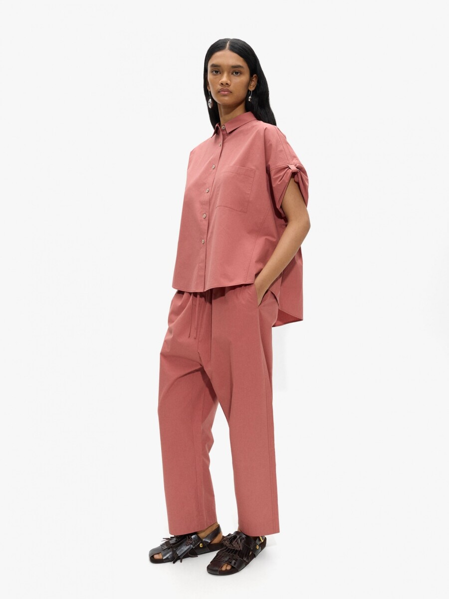Camisa Mangas Con Dobra 100% Algodón rosa