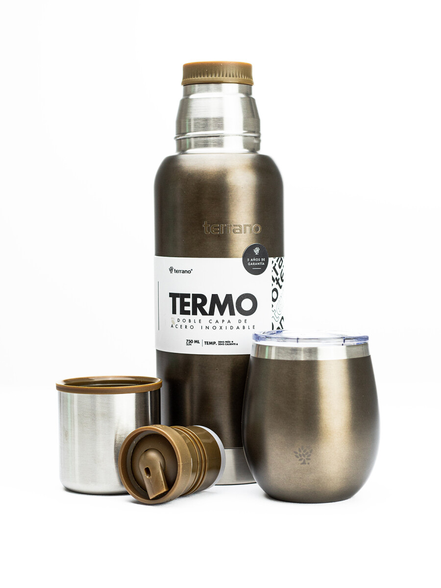 Kit 750ML Slim + Mate Con Tapa - Marrón Metalizado 
