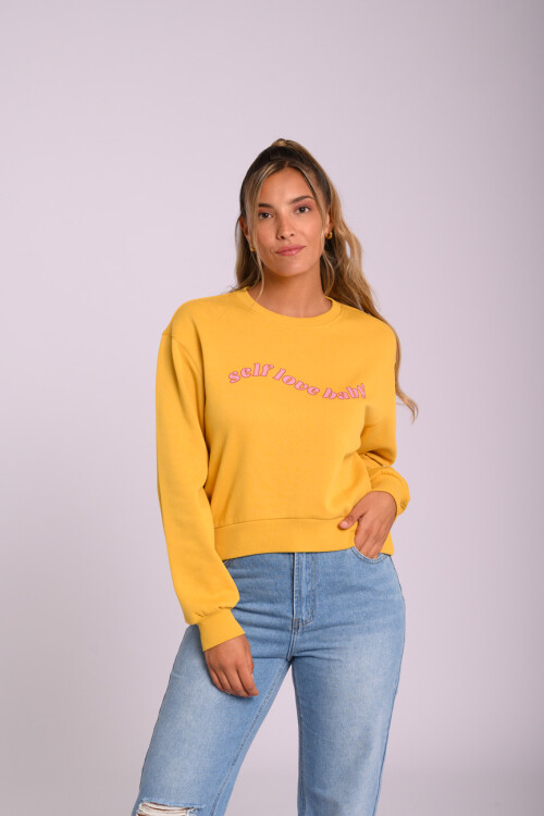 Buzo felpa estampado Mostaza