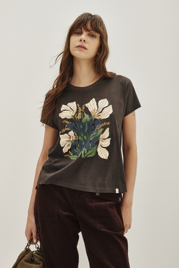 Remera Rock Flower Gris Oscuro