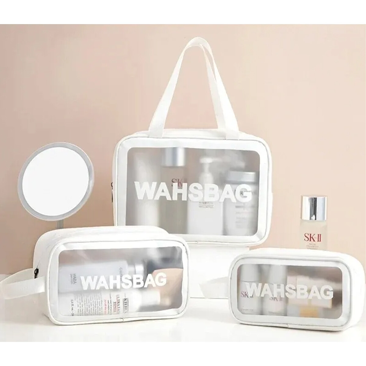 Estuche Neceser Washbag 3 Piezas - Blanco 