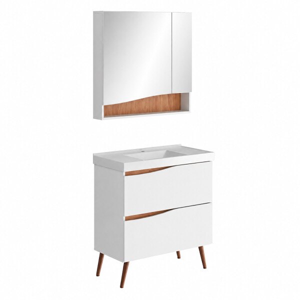 CONJUNTO DE BAÑO MODELO LILLE 80 CM COLOR BCO/TAU CON PATAS / MUEBLE + BACHA + ESPEJO Conjunto De Baño Modelo Lille 80 Cm Color Bco/tau Con Patas / Mueble + Bacha + Espejo