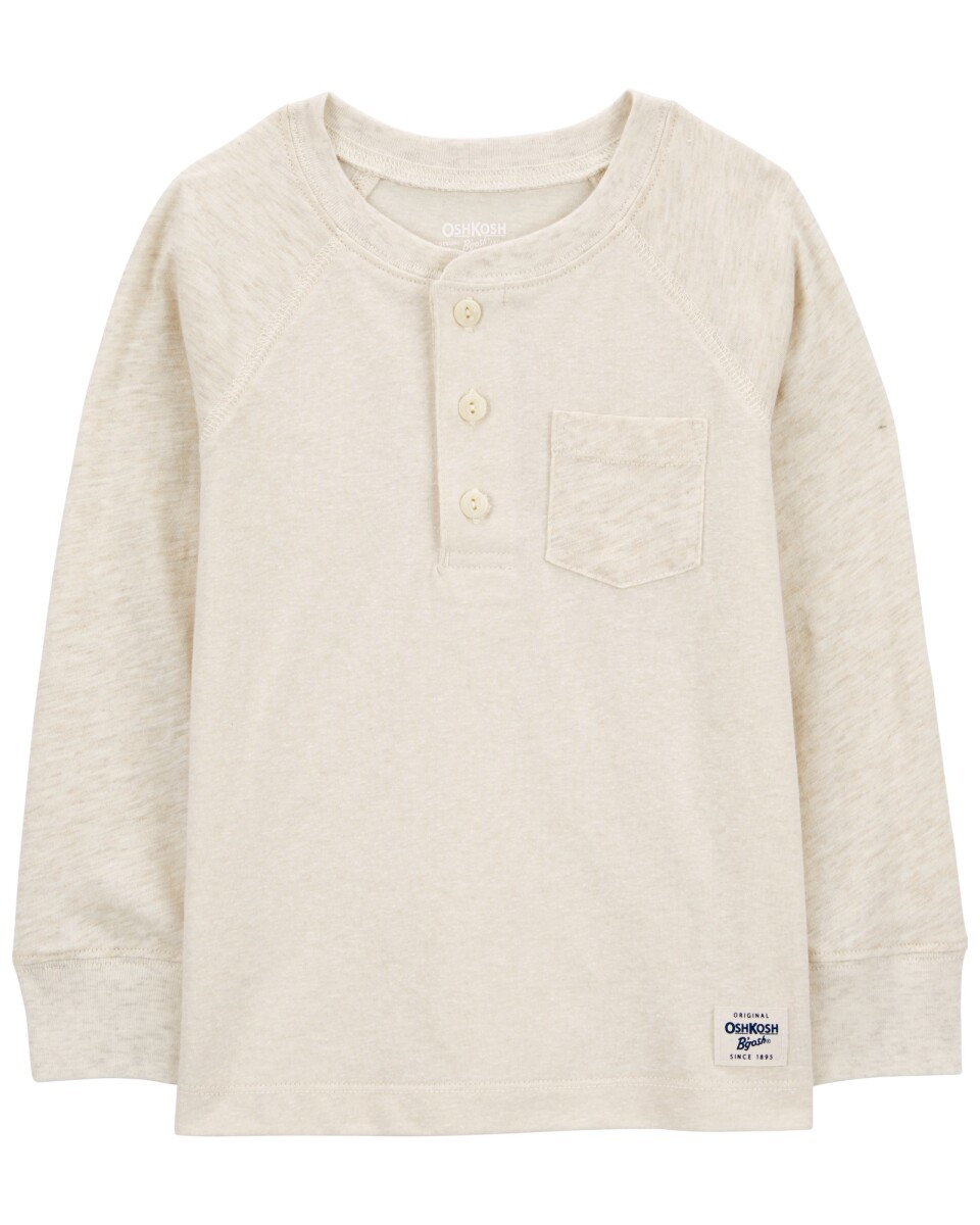 Remera henley de algodón, manga larga, crema. Talles 2-5T 