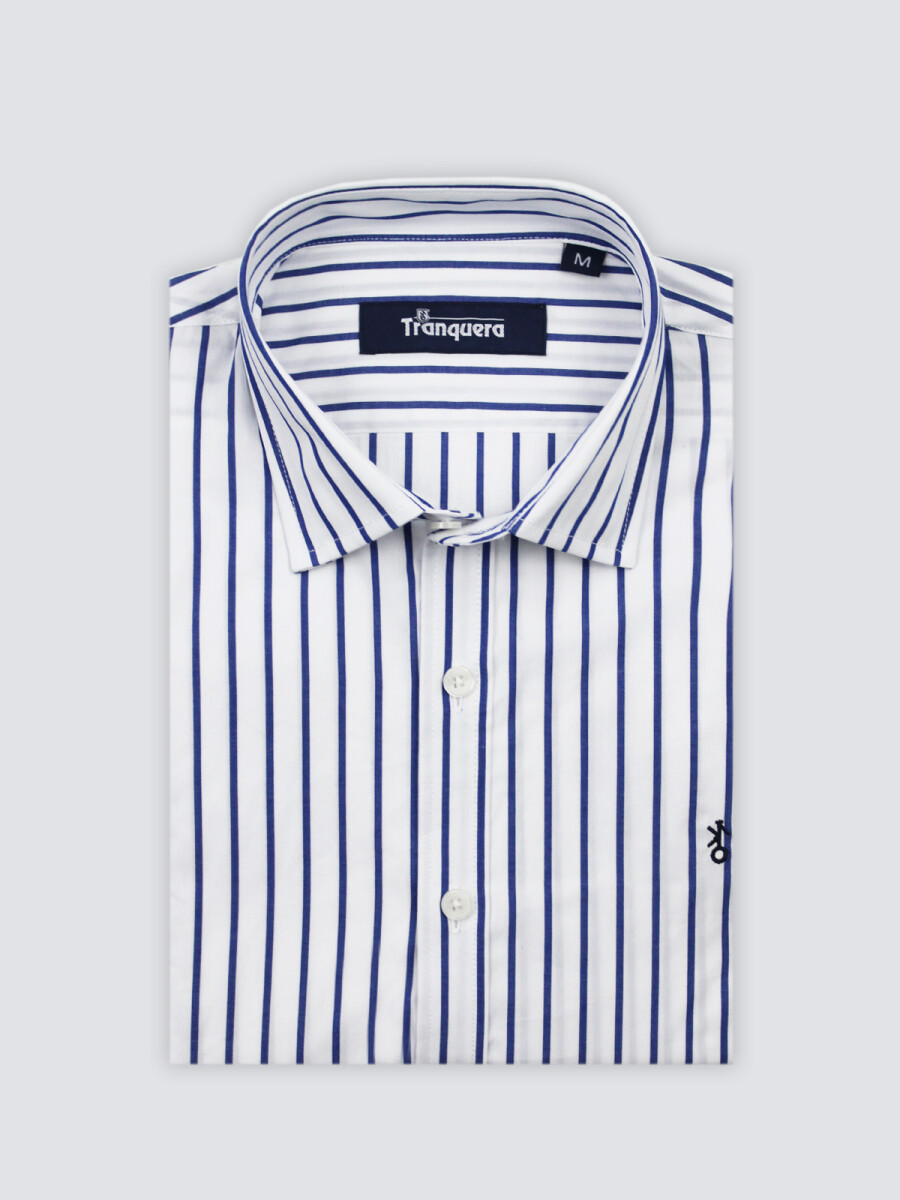 Camisa de Hombre Premium Cuello s/Botones - Raya Azul 2 