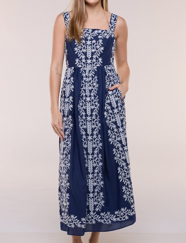 Vestido Bordado BLANCO/AZUL