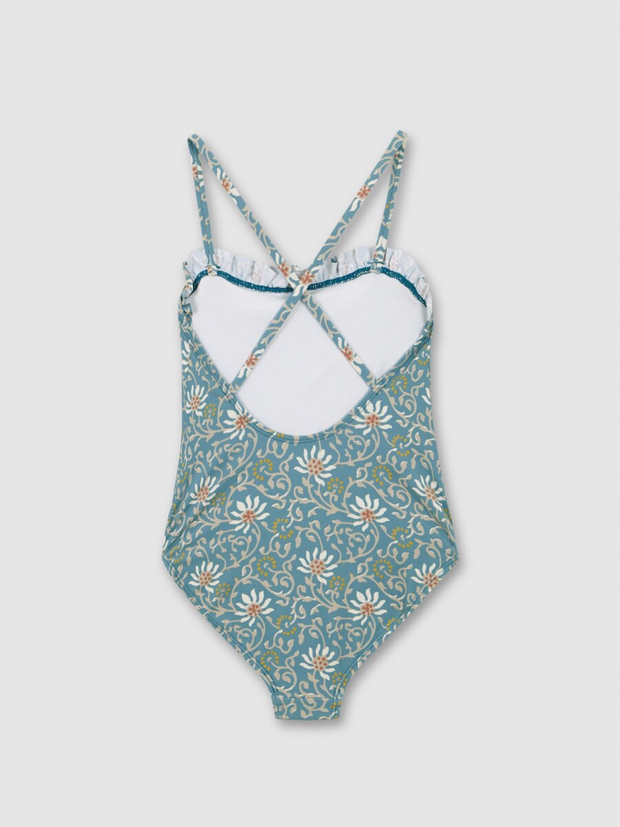 Bañador Estampado Flores Azul Pato