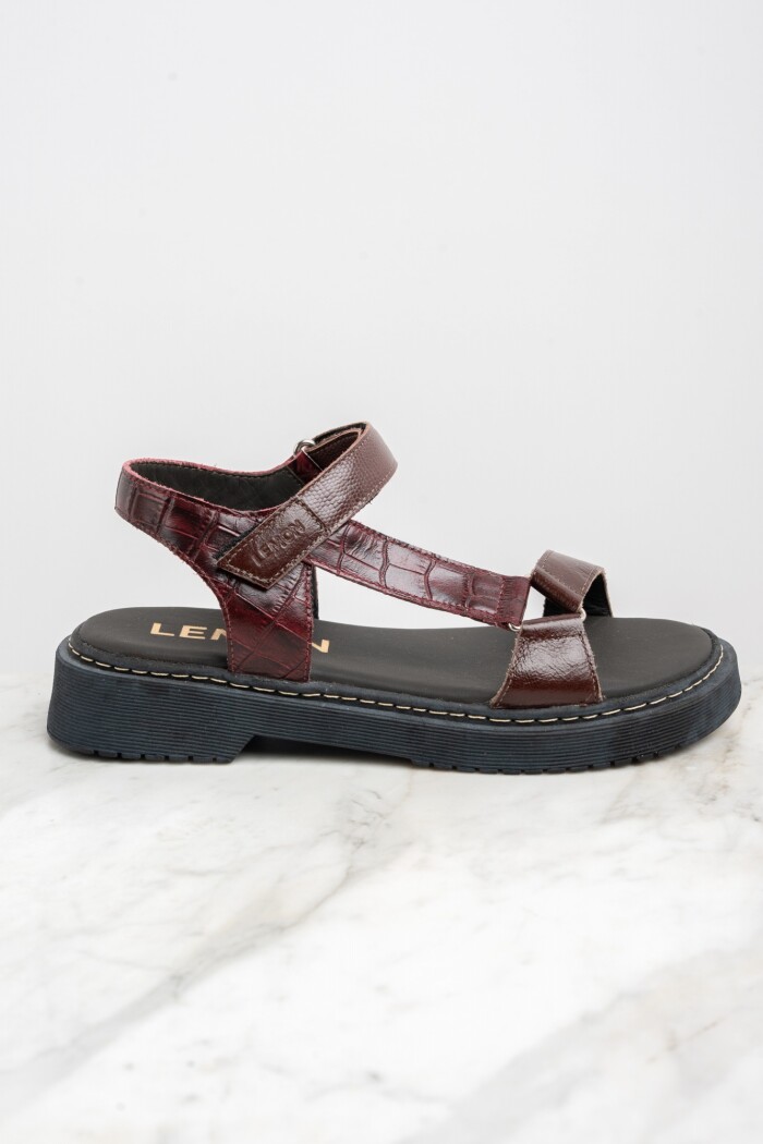 Sandalia Cuero Combinada Bordeaux