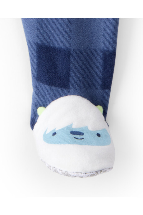 Pijama una pieza de franela, con pie, azul, diseño Yeti. Talles 12-24M Sin color