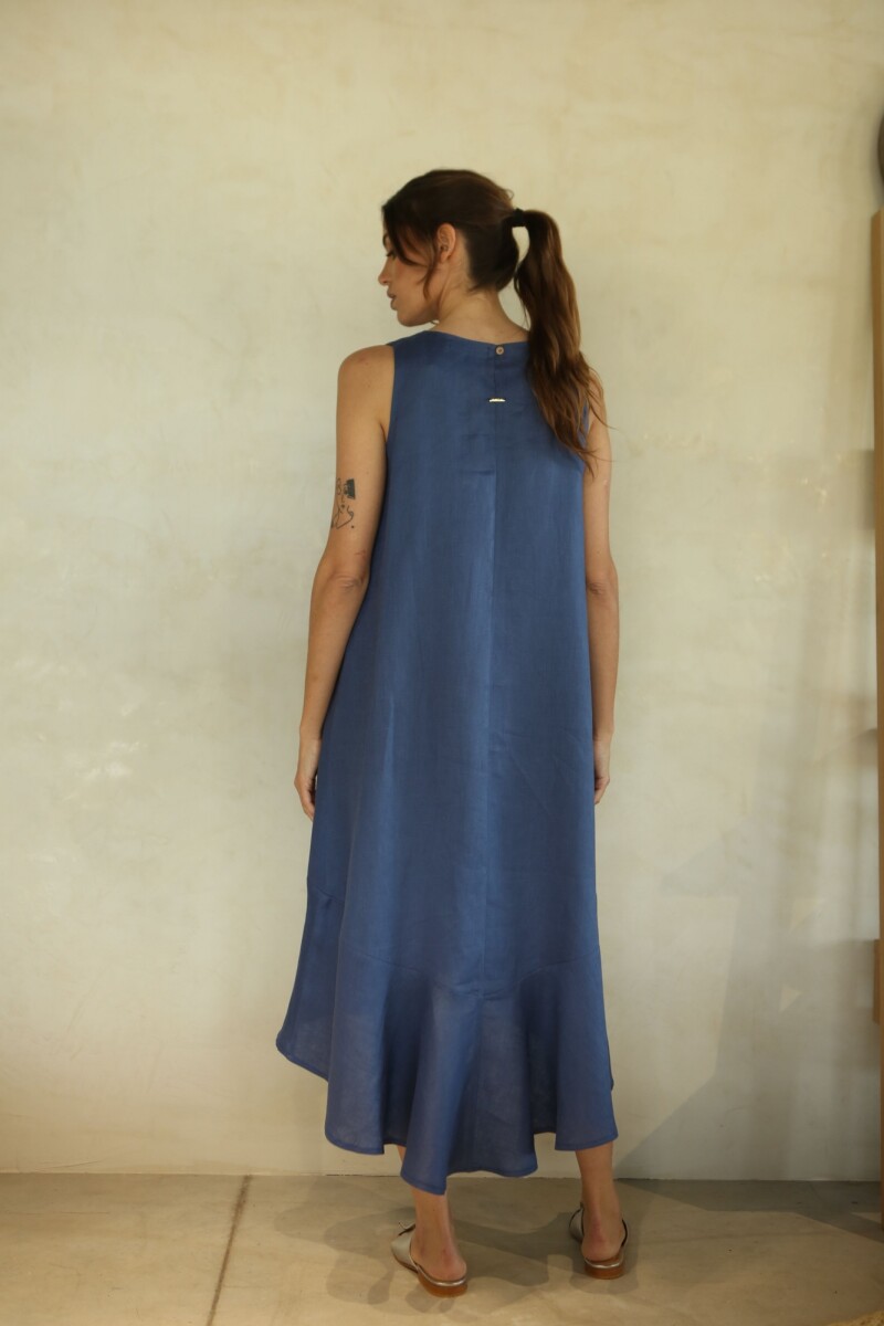 Vestido Folk Long SS24 Azul Piedra