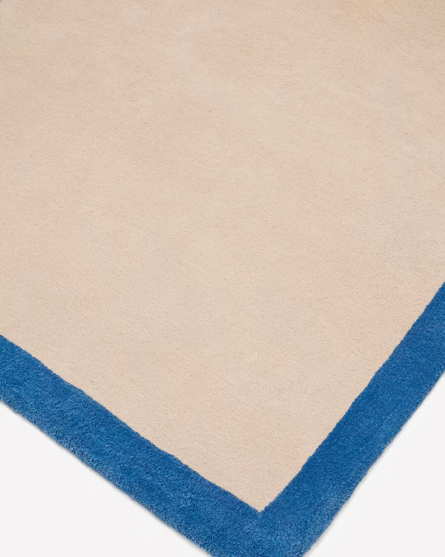 Alfombra Nalim 100% de algodón beige y azul 90 x 150 cm