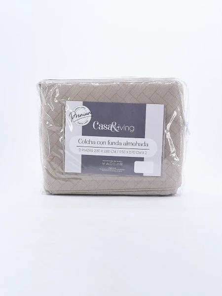COLCHA CON FUNDAS DE ALMOHADAS BEIGE