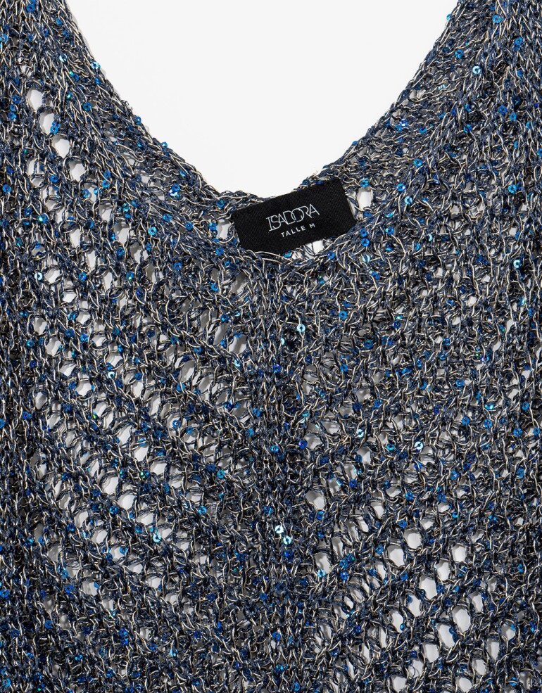 Tops Top Tejido Con Lentejuelas - Negro