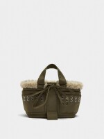 Bolso Tote De Nylon Borde Efecto Pelo caqui
