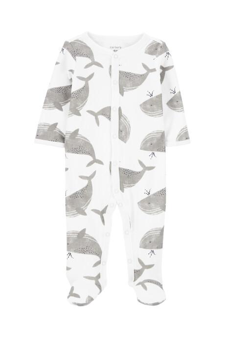 Pijama una pieza de algodón con pie y diseño ballena Sin color