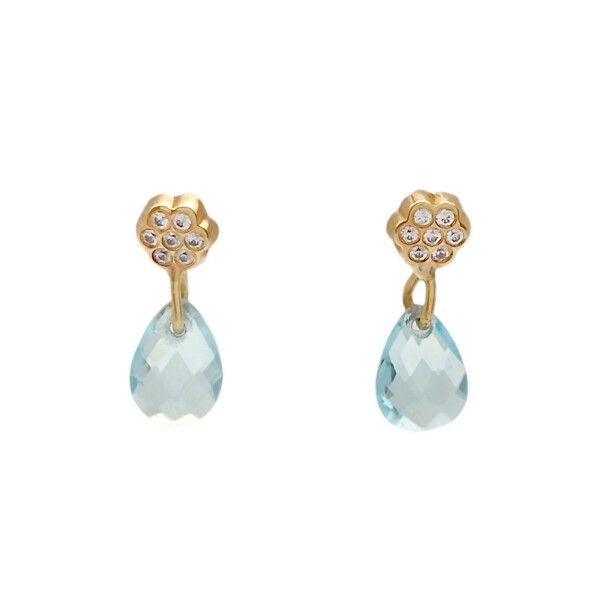 Caravanas Flor y Lagrima Aguamarina - Oro bajo - Aguamarina y Zirconias - CA8095 conpiedra