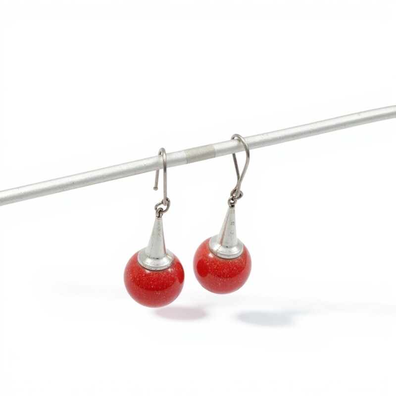 Caravanas Esfera-Plata 925-Piedra Coral rojo-CA3391 conpiedra