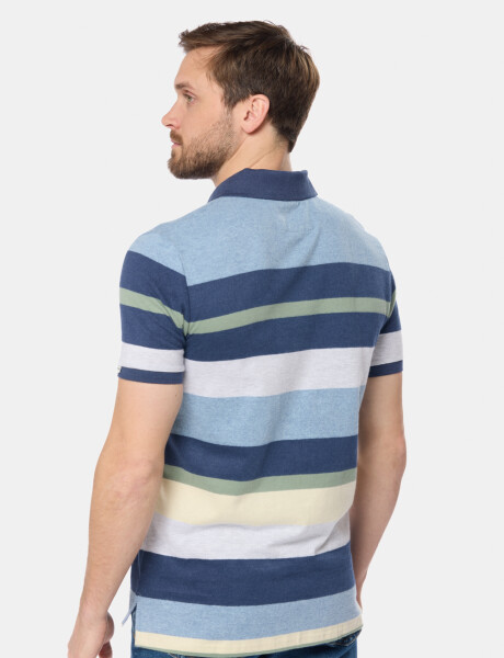 REMERA POLO JERSEY RAYADA Celeste