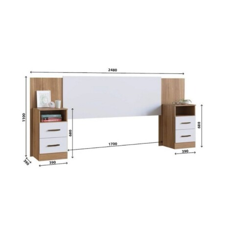 CABECERA ARTECAS 248 cm + 2 MESAS DE LUZ NOGAL BLANCO CABECERA ARTECAS 248 cm + 2 MESAS DE LUZ NOGAL BLANCO