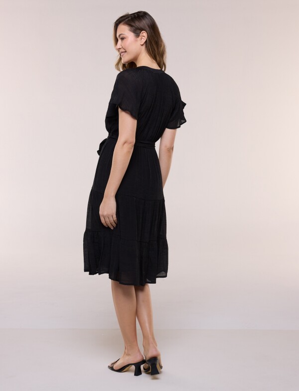 Vestido Con Lazo & Detalle Puntilla NEGRO