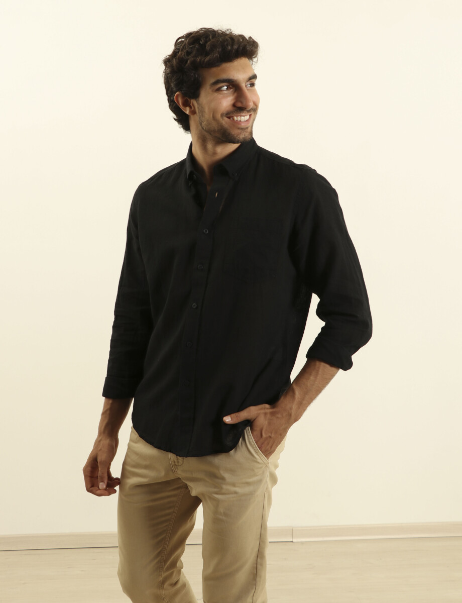 011665 CAMISA DE LINO HARRINGTON LABEL Negro