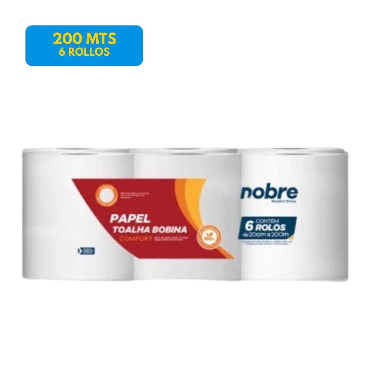 TOALLA DE PAPEL EN ROLLO PREMIUM 200MT, 6 ROLLOS 