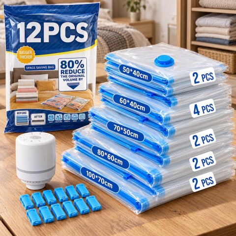 Pack x12 Bolsas de almacenamiento al vacio guardado ropa con bomba electrica IMBACK Pack x12 Bolsas de almacenamiento al vacio guardado ropa con bomba electrica IMBACK
