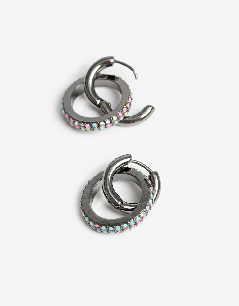 Aros Argollas Strass Argollas Metal Y Strass Night - Combinacion Multicolor