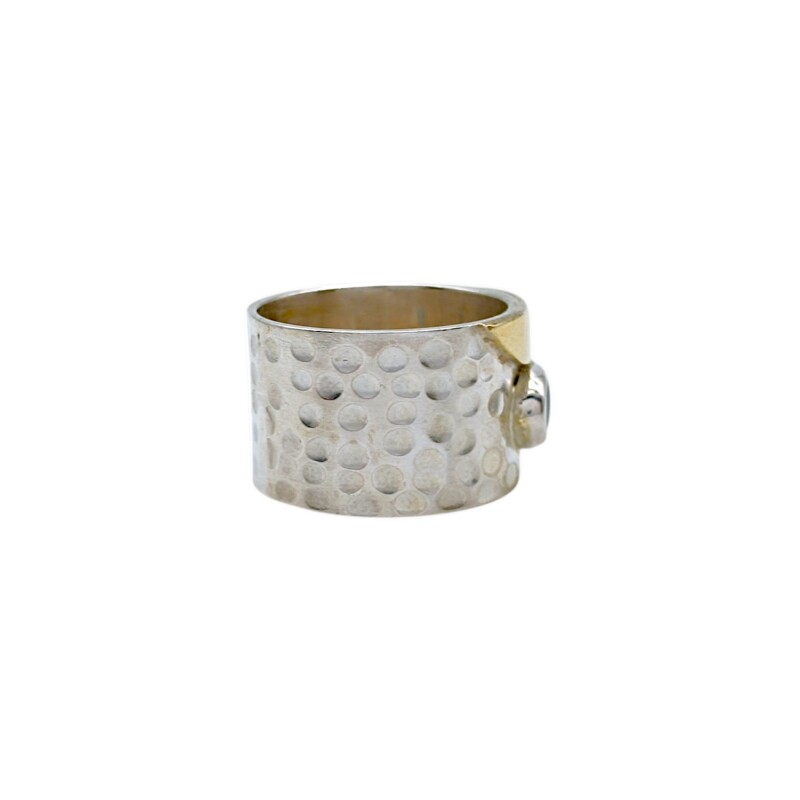 Anillo martillado punto Zafiro-Plata y oro-Piedra Zafiro-AN5932 conpiedra