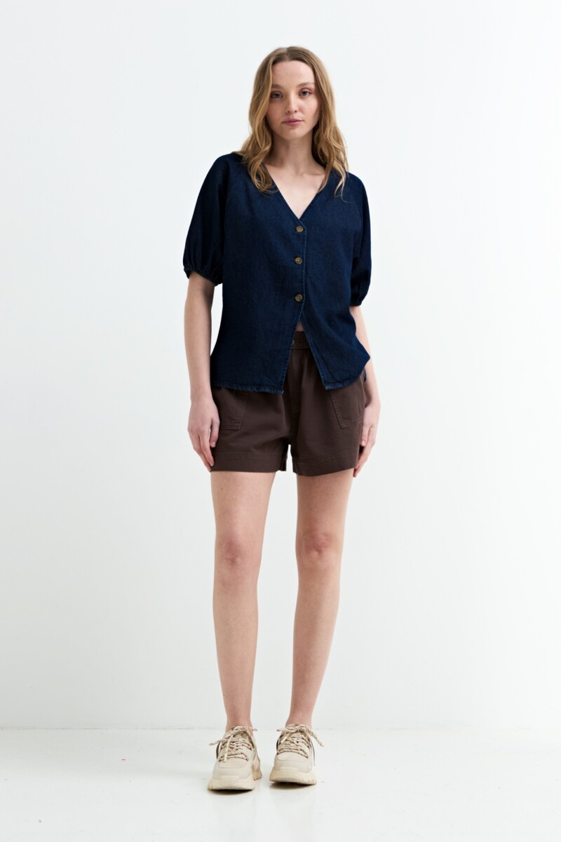 Blusa denim manga balloon JEAN OSCURO