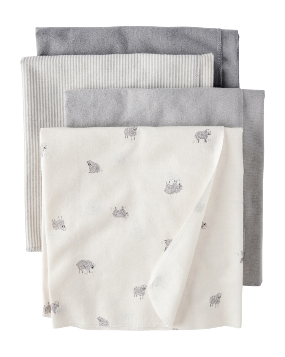 Pack cuatro mantas recibidoras de algodón, diseño ovejas 