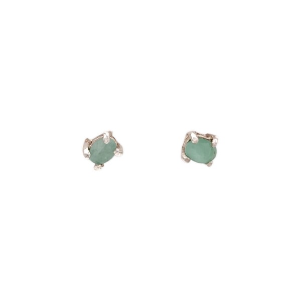 Caravanas Oval-Plata 925-Piedra Raíz de esmeralda-CA3368 conpiedra
