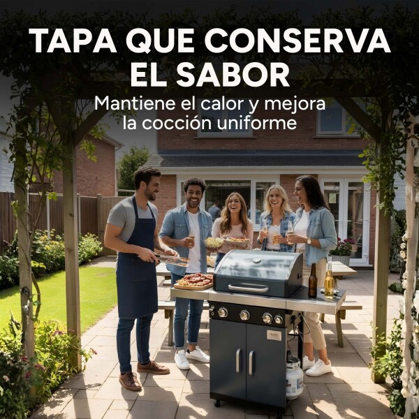 Parrillero Barbacoa A Gas Portátil Patio Jardín Hornalla X4 Color Gris