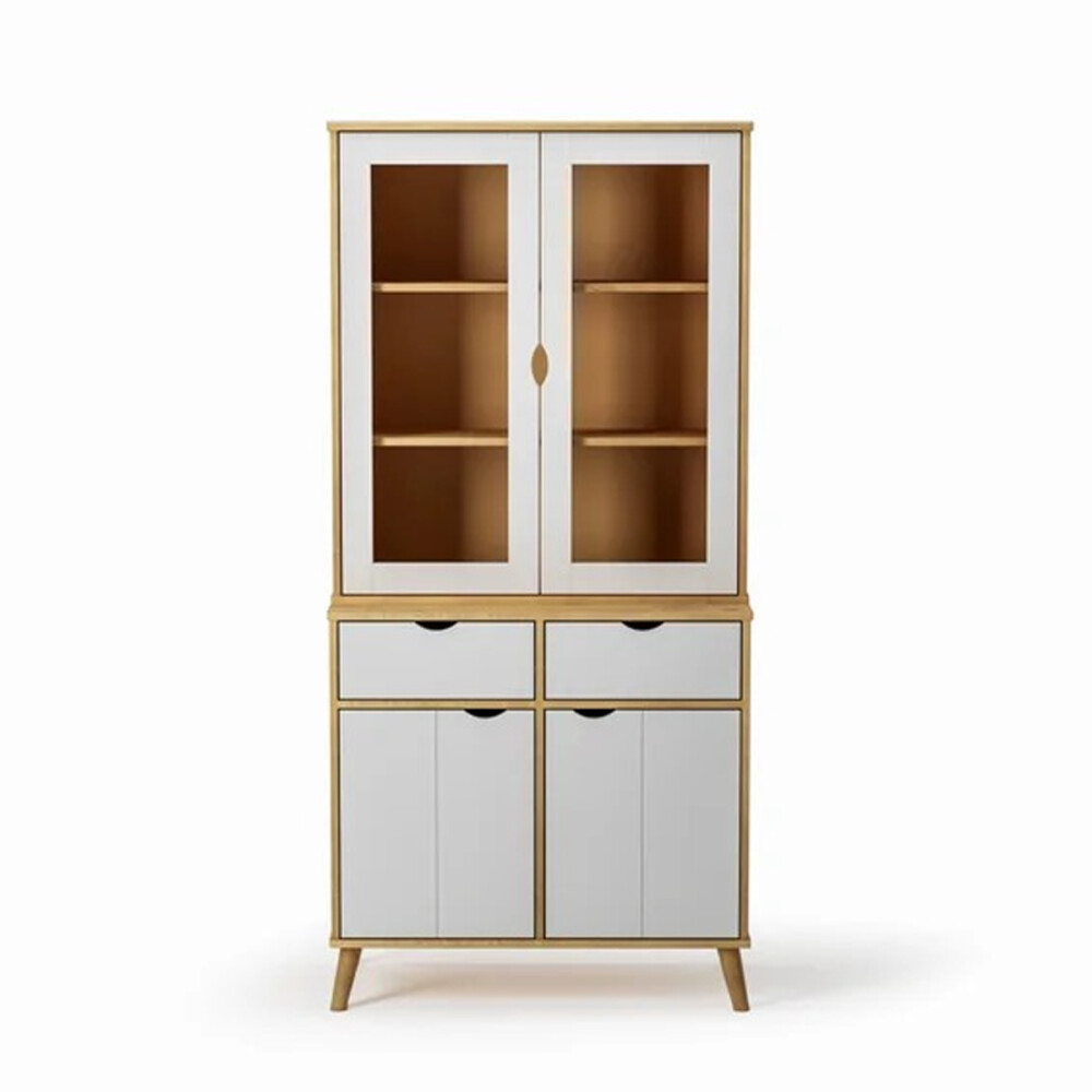 Cristalero en madera maciza 4 puertas 2 cajones BLANCO