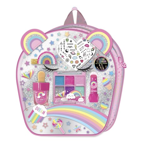 Bolsa Belleza Niña c/Labiales Sombras Brillo Tatoo Glow Dark Arcoíris