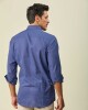 Camisa Lino Algodón Manga Larga Azul