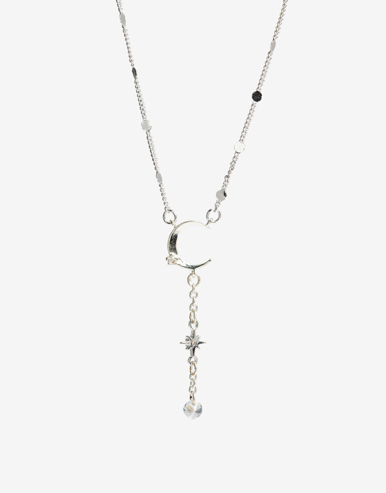 Cadena Corta con Dije Cubic zirconia Collar Luna Con Cubic Zirconia - Plateado