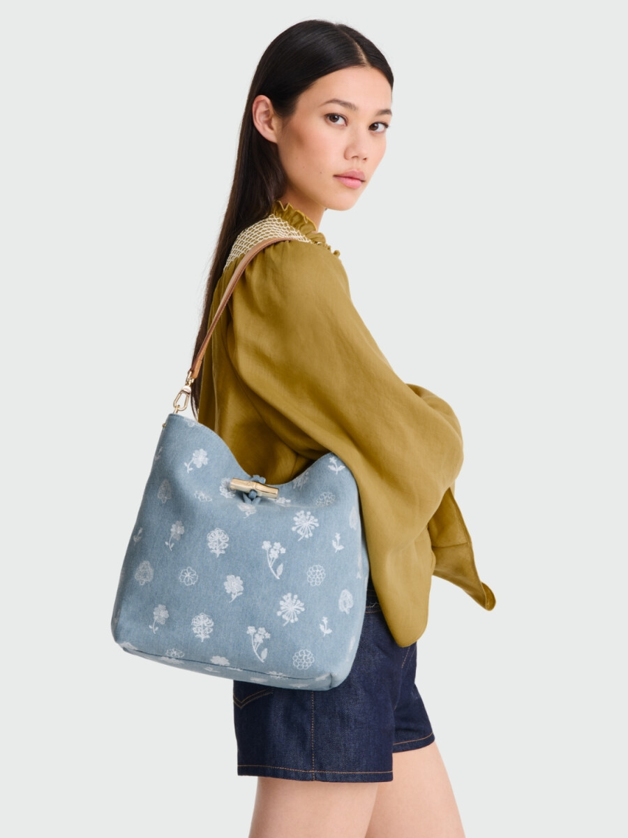 Longchamp - Bolso tipo cubo, Le Roseau Denim - 0 