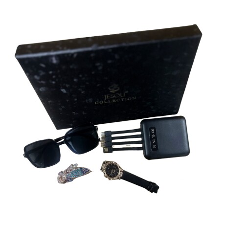 Pack Dama Powerbank Lentes de Sol Broche y Reloj E-037 NEGRO