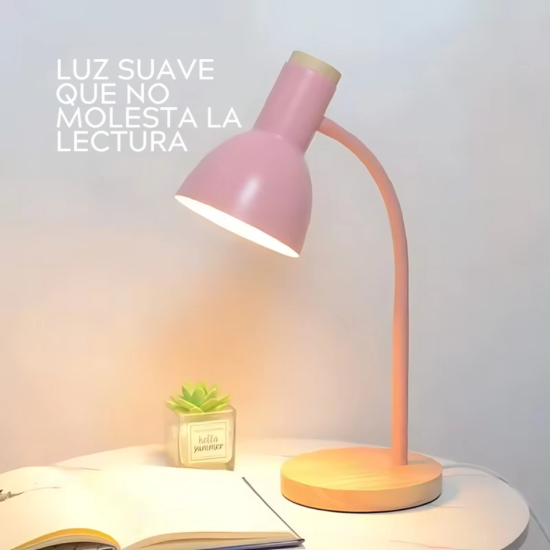 Lampara De Escritorio Portatil Nordica Con Madera Vintage Rosa