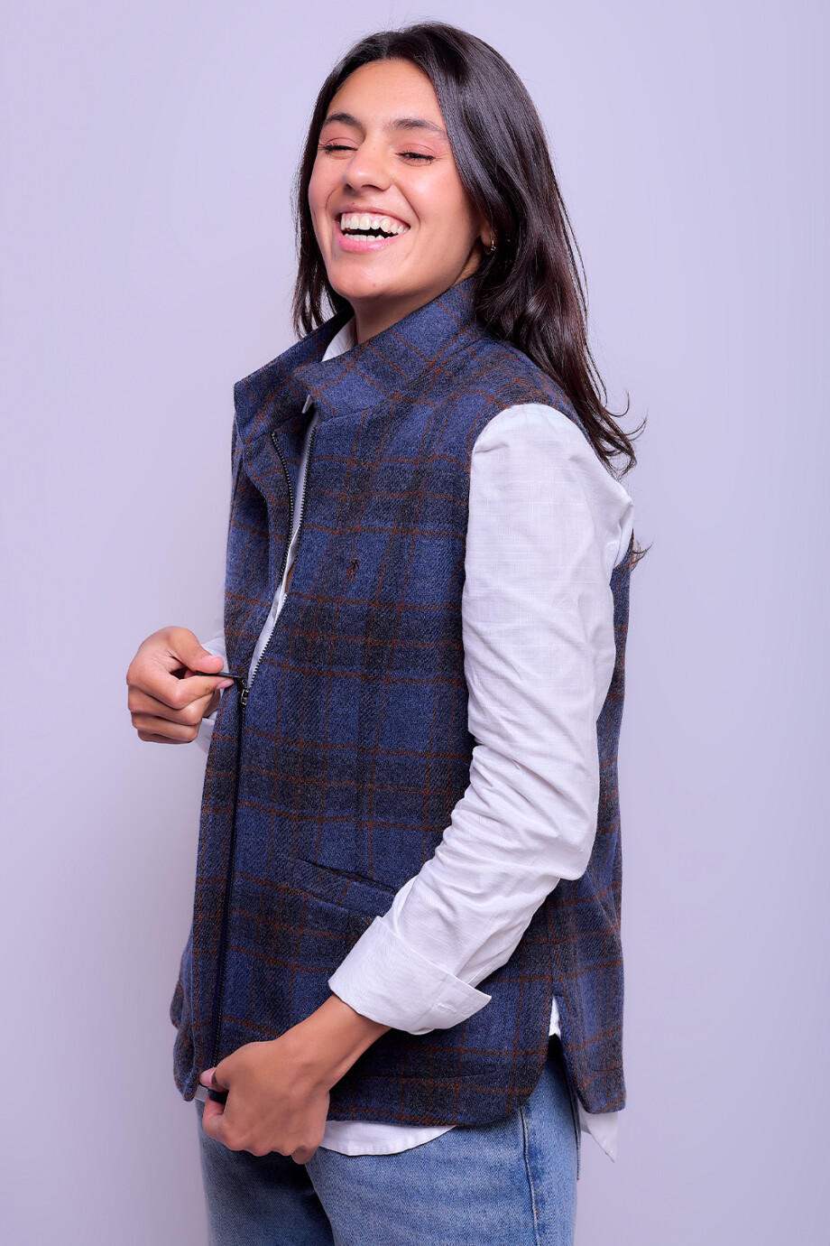 Chaleco Olivo Cuadros Azul