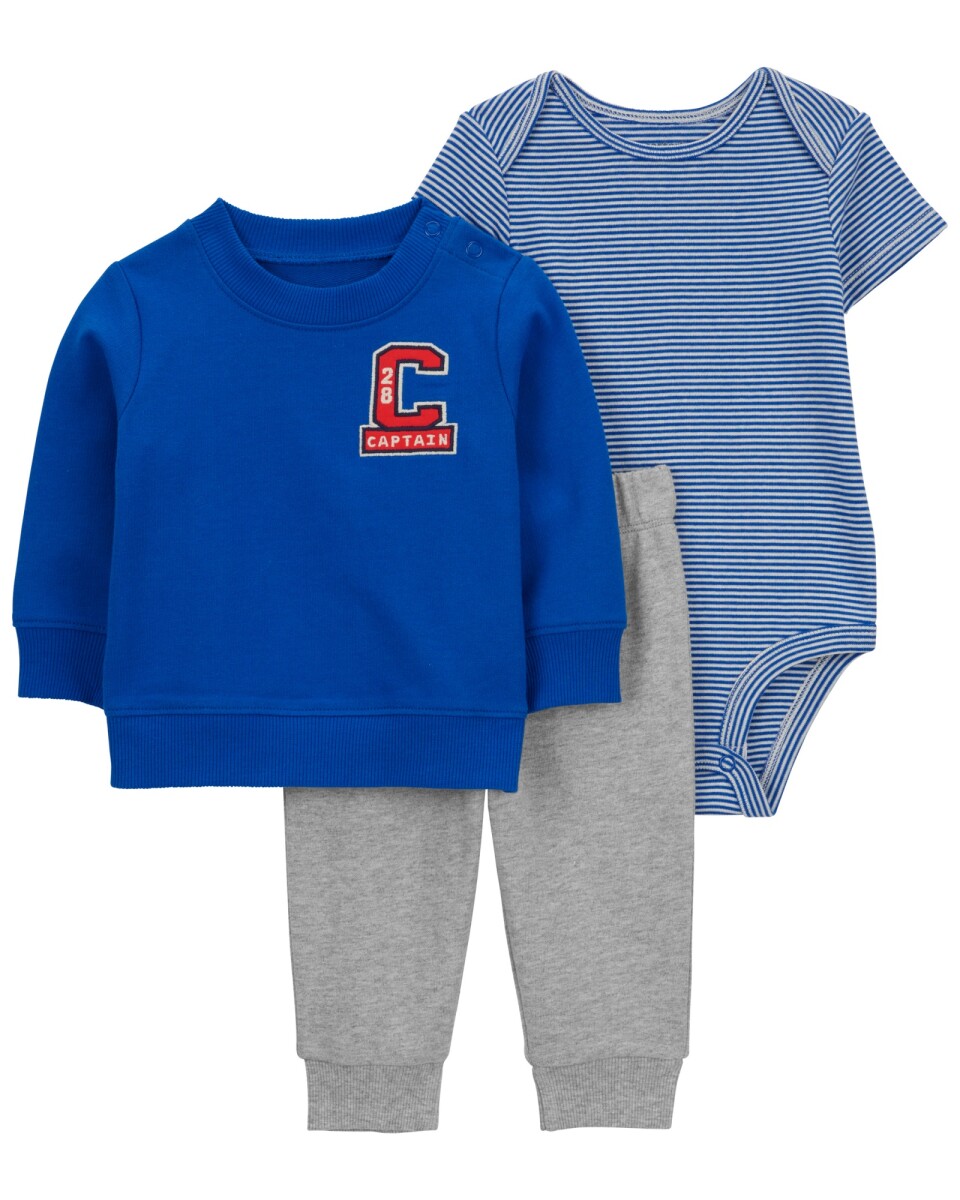 Set tres piezas de algodón, pantalón, buzo y body 