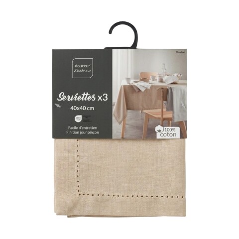 SET SERVILLETA DE TELA BEIGE 40X40CM 3PZAS Unica