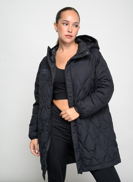 Campera puffy umbro capitoneada larga con capucha Negro