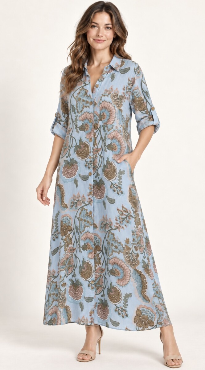 VESTIDO CAMISERO ALLI - Celeste 