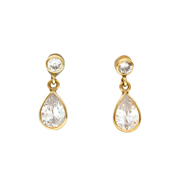 Caravanas colgantes Gotas de oro - Oro bajo -Zirconia - CA8067 conpiedra