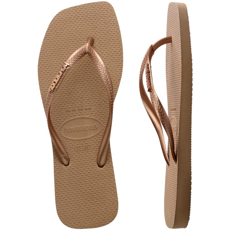 Ojotas Havaianas Slim Square Logo Metallic Dorado