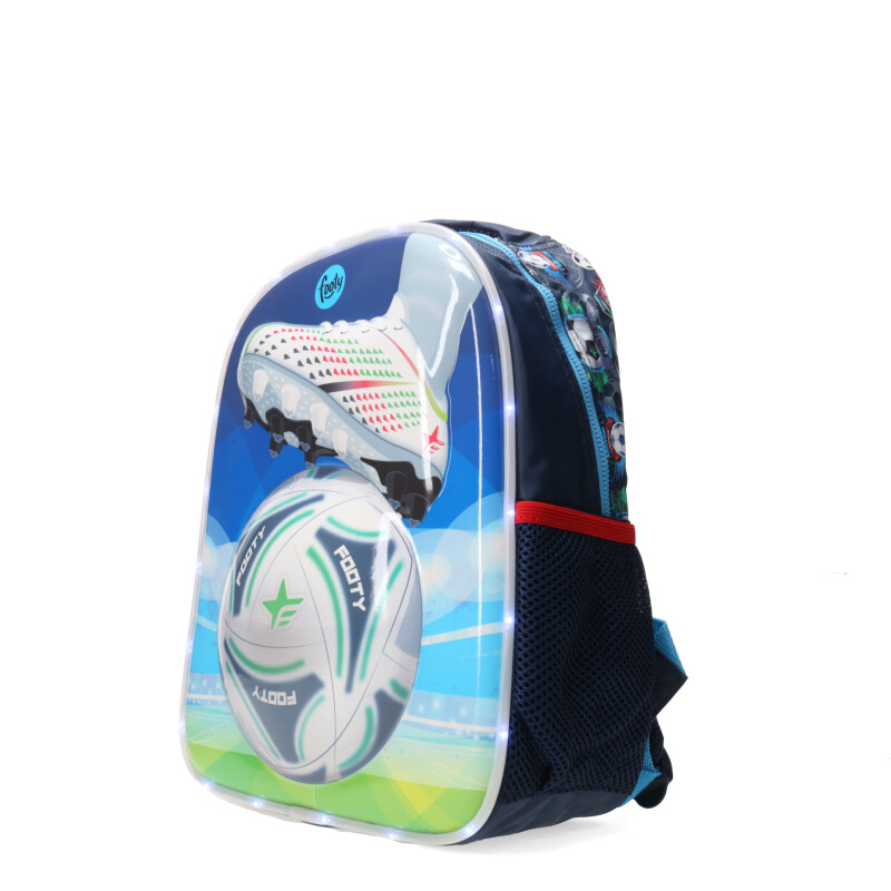 Mochila Footy Futbol 13" con Luz Led Azul Marino - Celeste