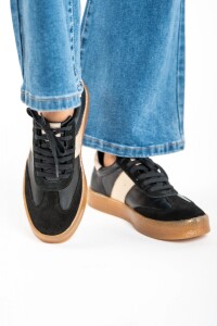 Zapatilla Combinada Cuero Negro