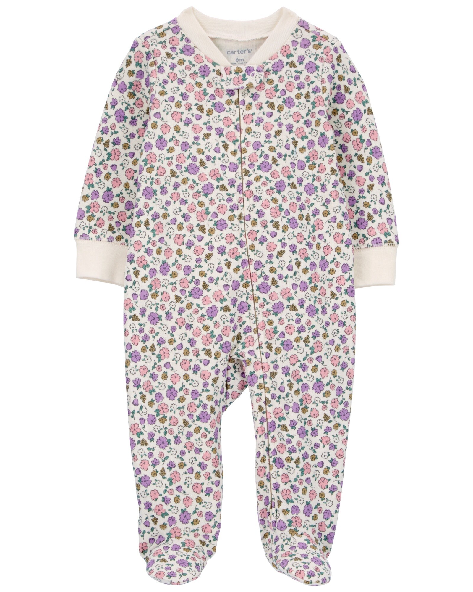 Pijama 1 pieza de algodón, con pie, diseño floral Sin color